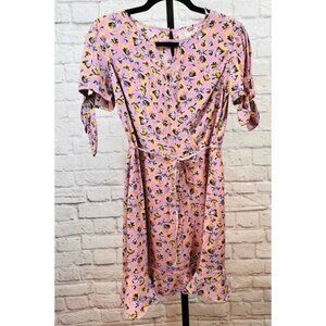 Band of Gypsies Sz Small Romantic Purple Floral Mini Tie Short Sleeved Dress NEW